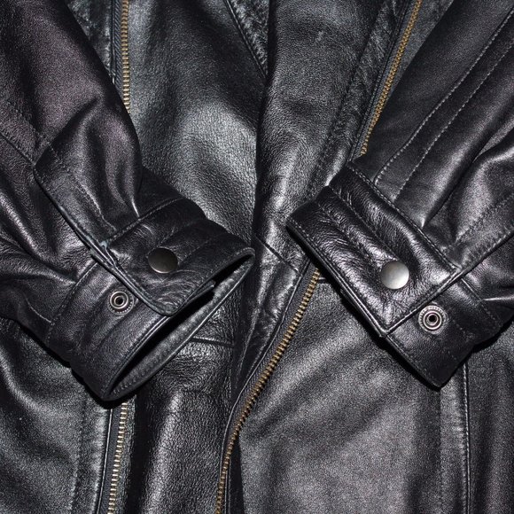 Wilson's Medium Asymmetrical Full Zip 100% Leather Belted Notched Collar Coat - Picture 10 of 12